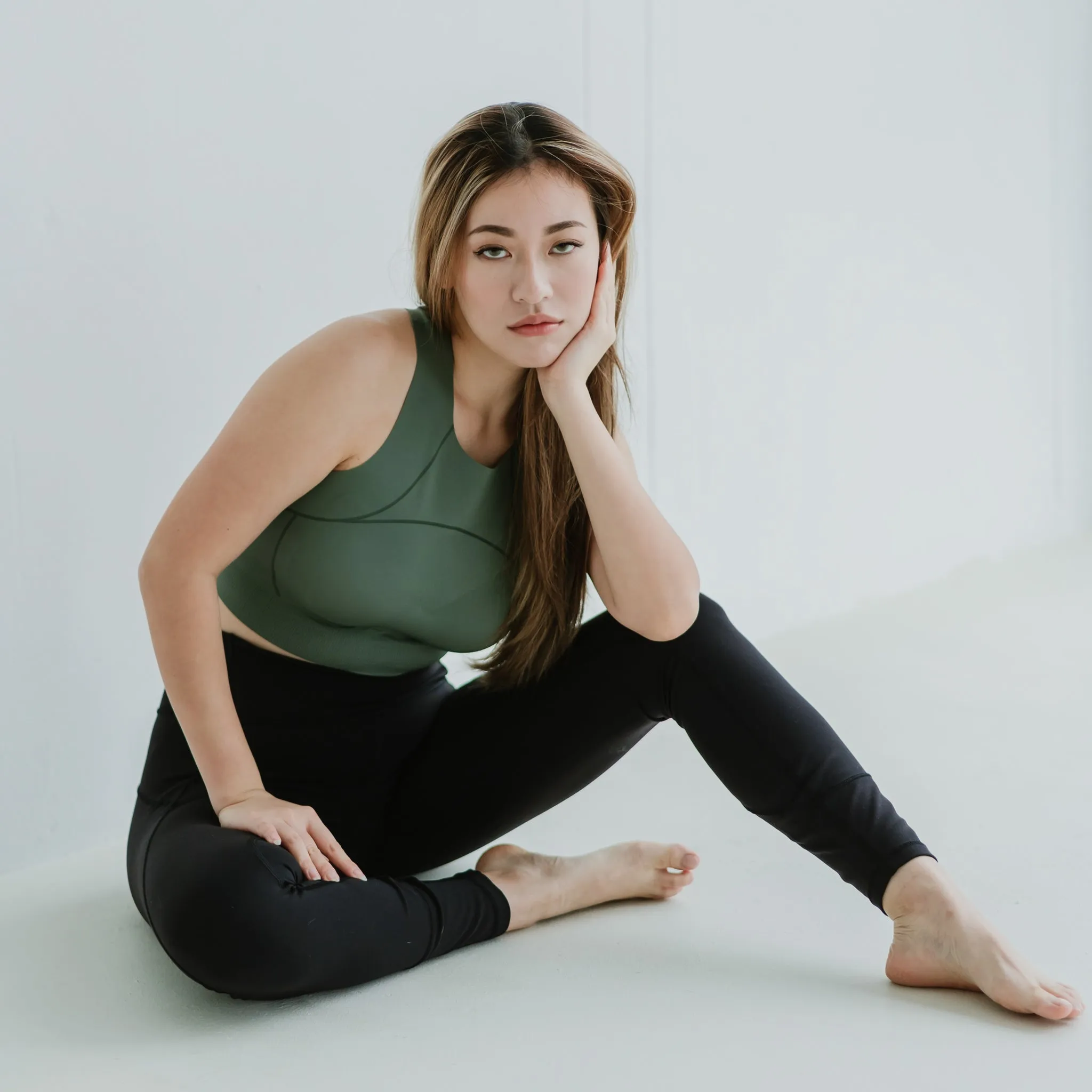 AIR-LEISURE Hourglass Bra Top in Dark Sage