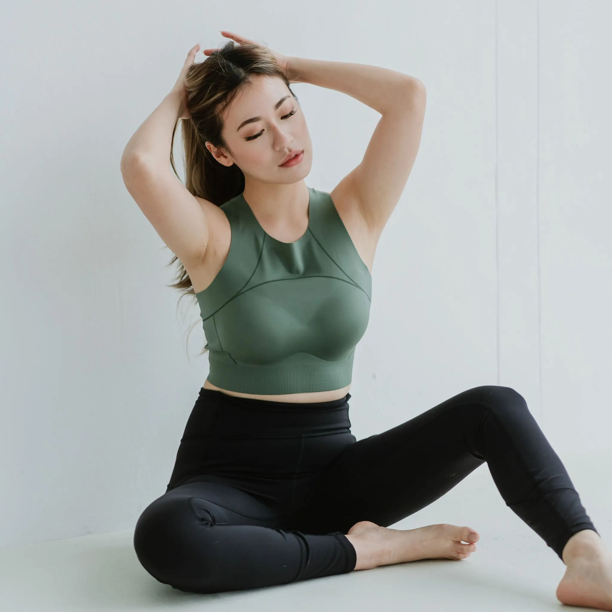 AIR-LEISURE Hourglass Bra Top in Dark Sage