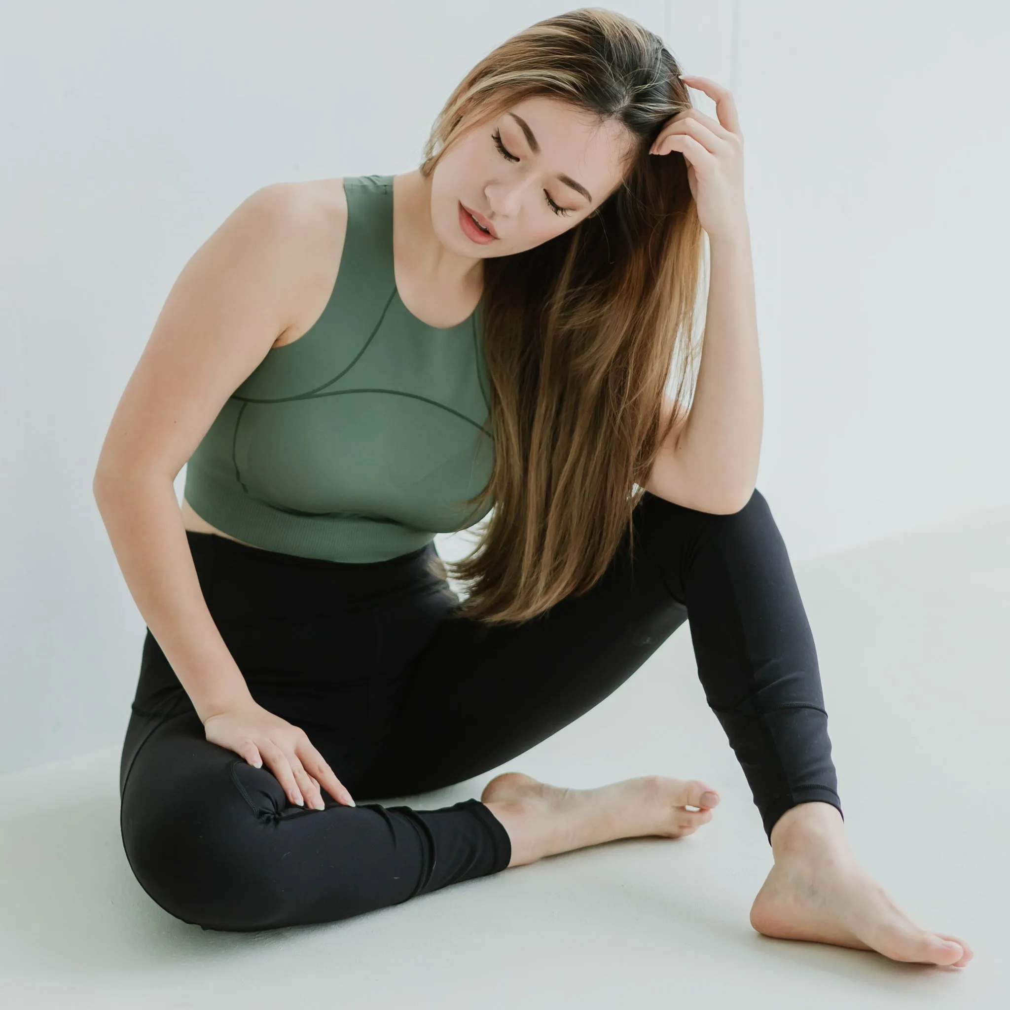 AIR-LEISURE Hourglass Bra Top in Dark Sage