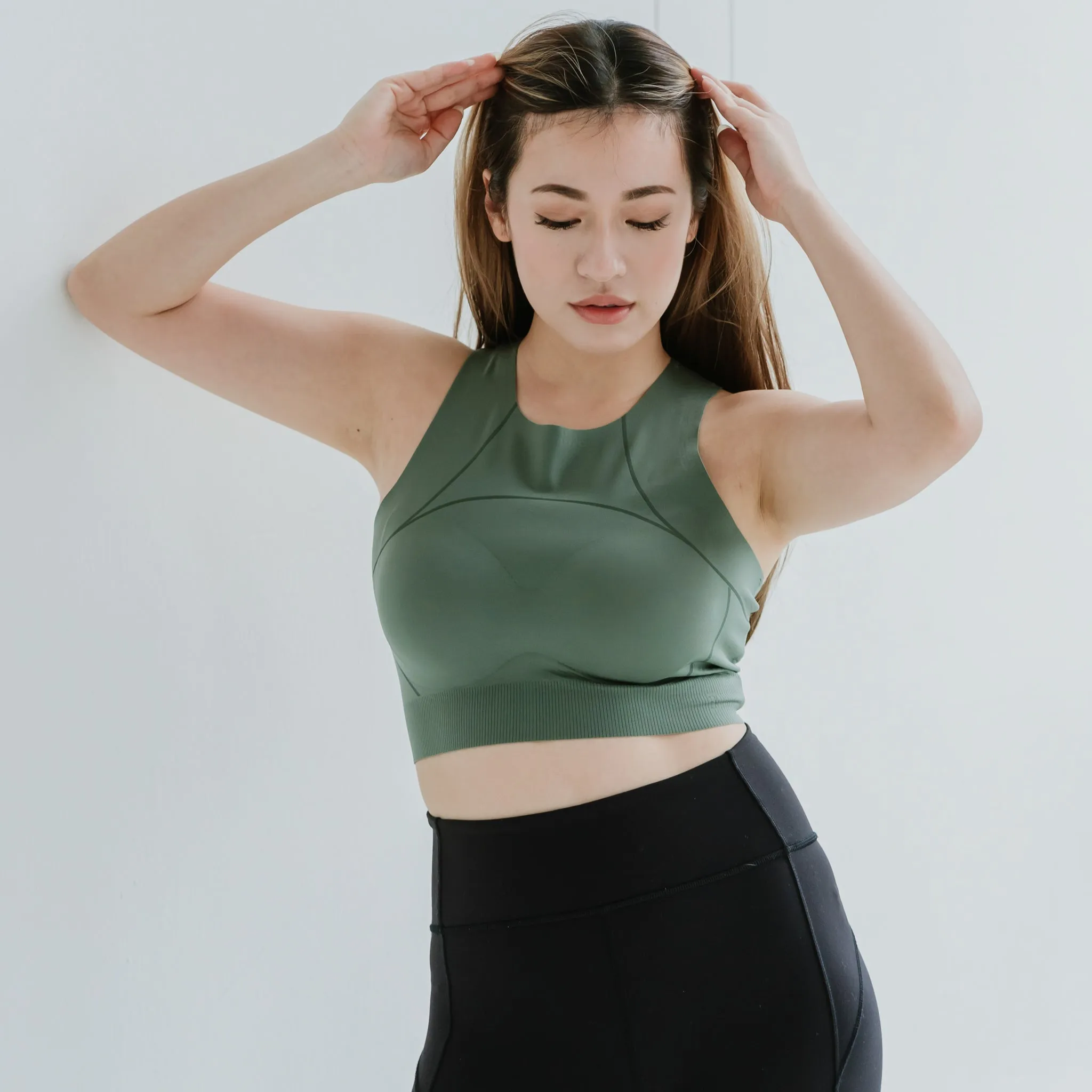 AIR-LEISURE Hourglass Bra Top in Dark Sage