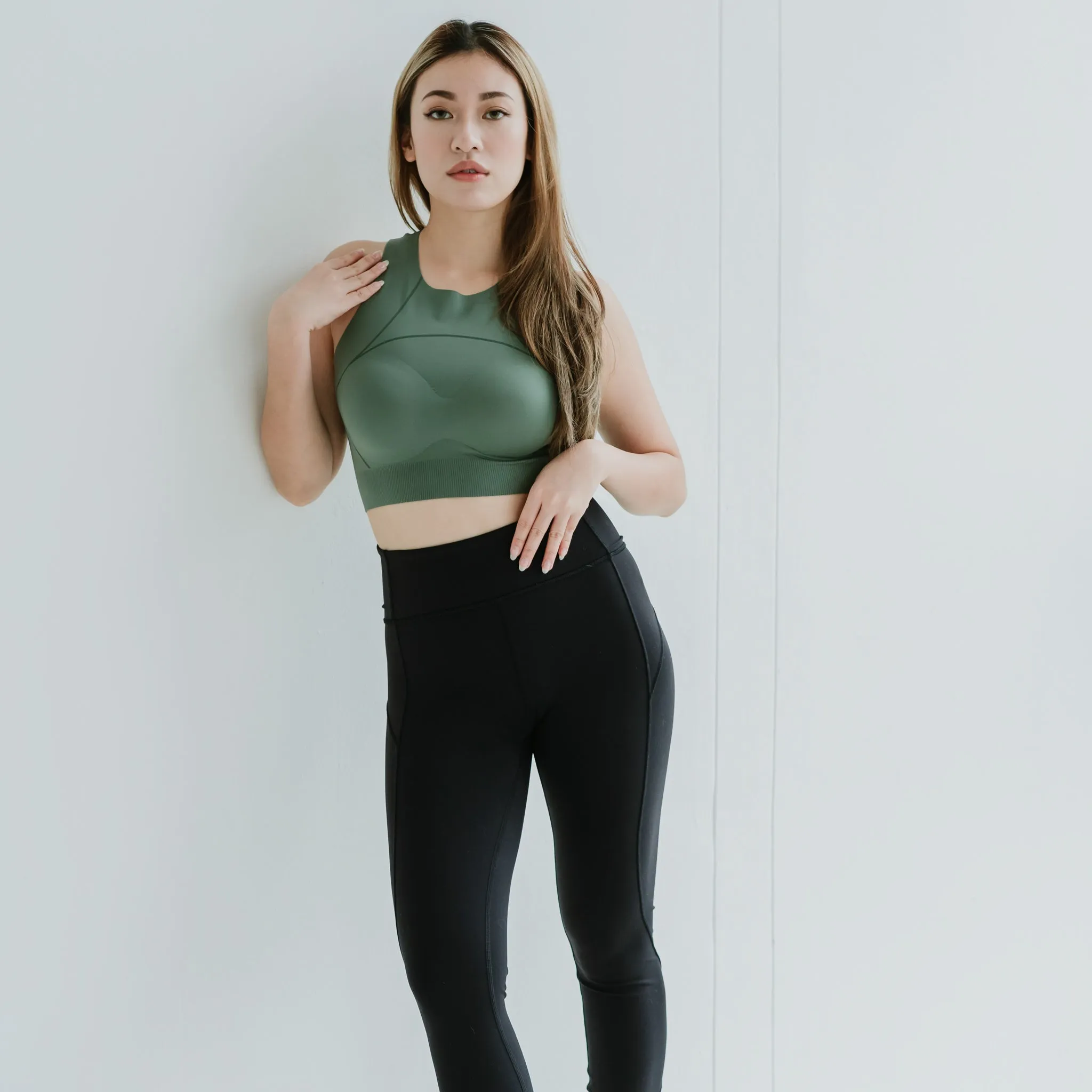 AIR-LEISURE Hourglass Bra Top in Dark Sage