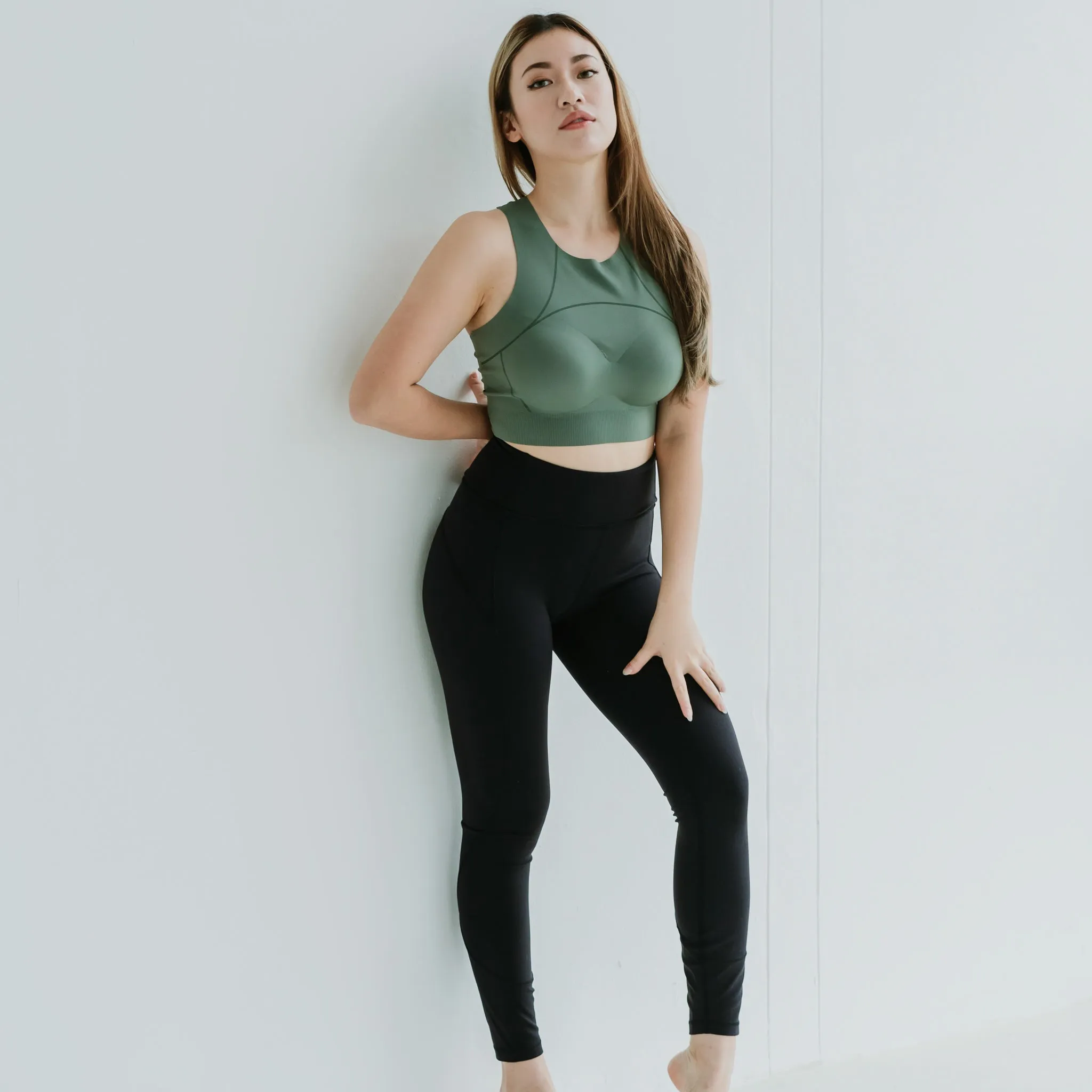 AIR-LEISURE Hourglass Bra Top in Dark Sage