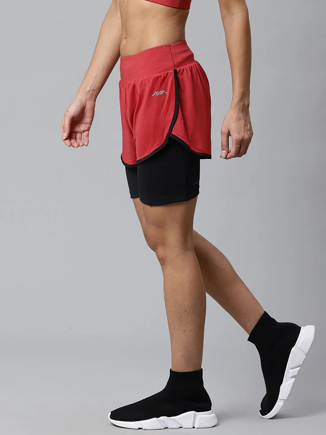 Alcis Women Colorblocked Maroon & Black Shorts
