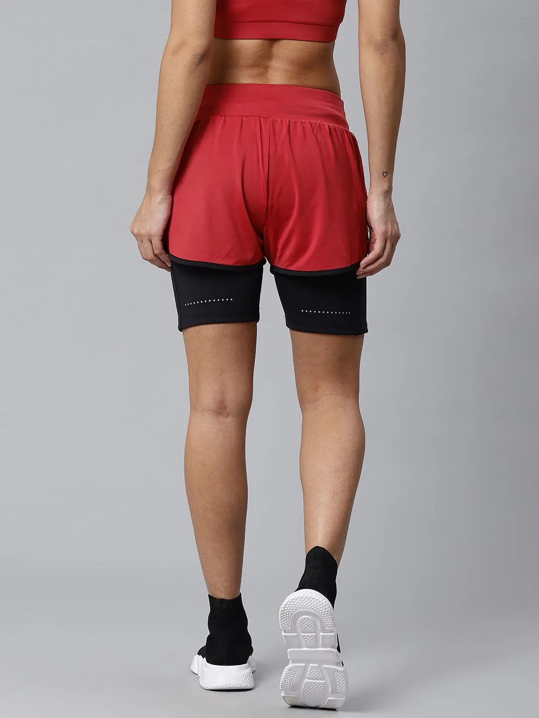 Alcis Women Colorblocked Maroon & Black Shorts