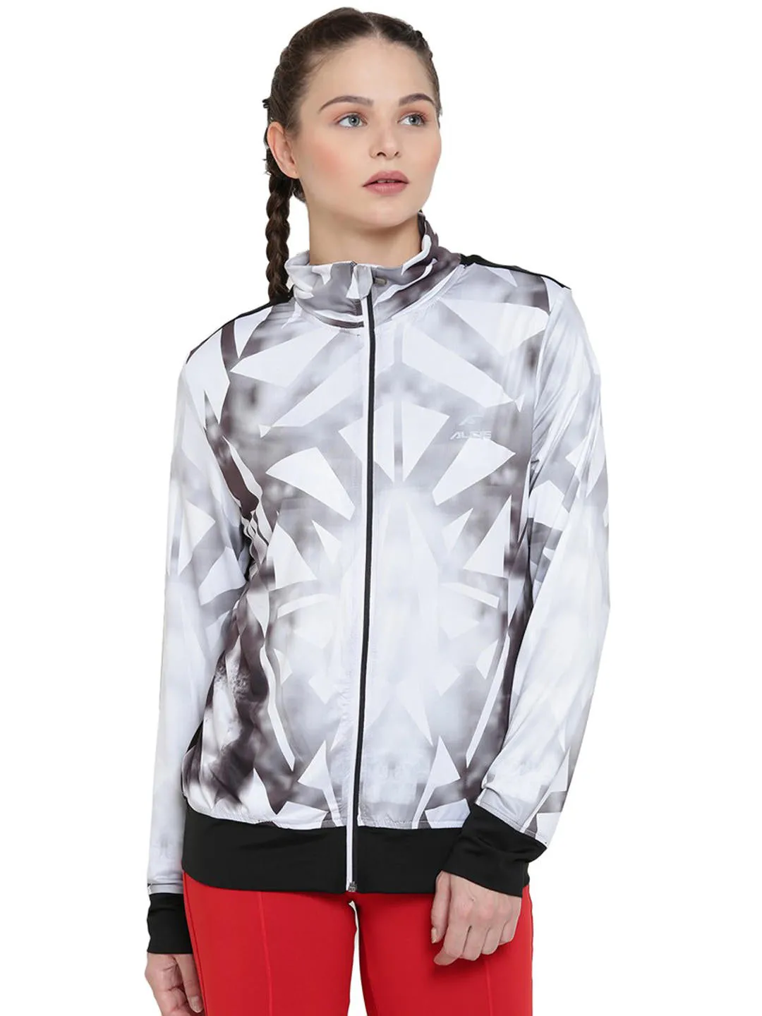 Alcis Women White Printed Sporty Jacket ALWJA157473