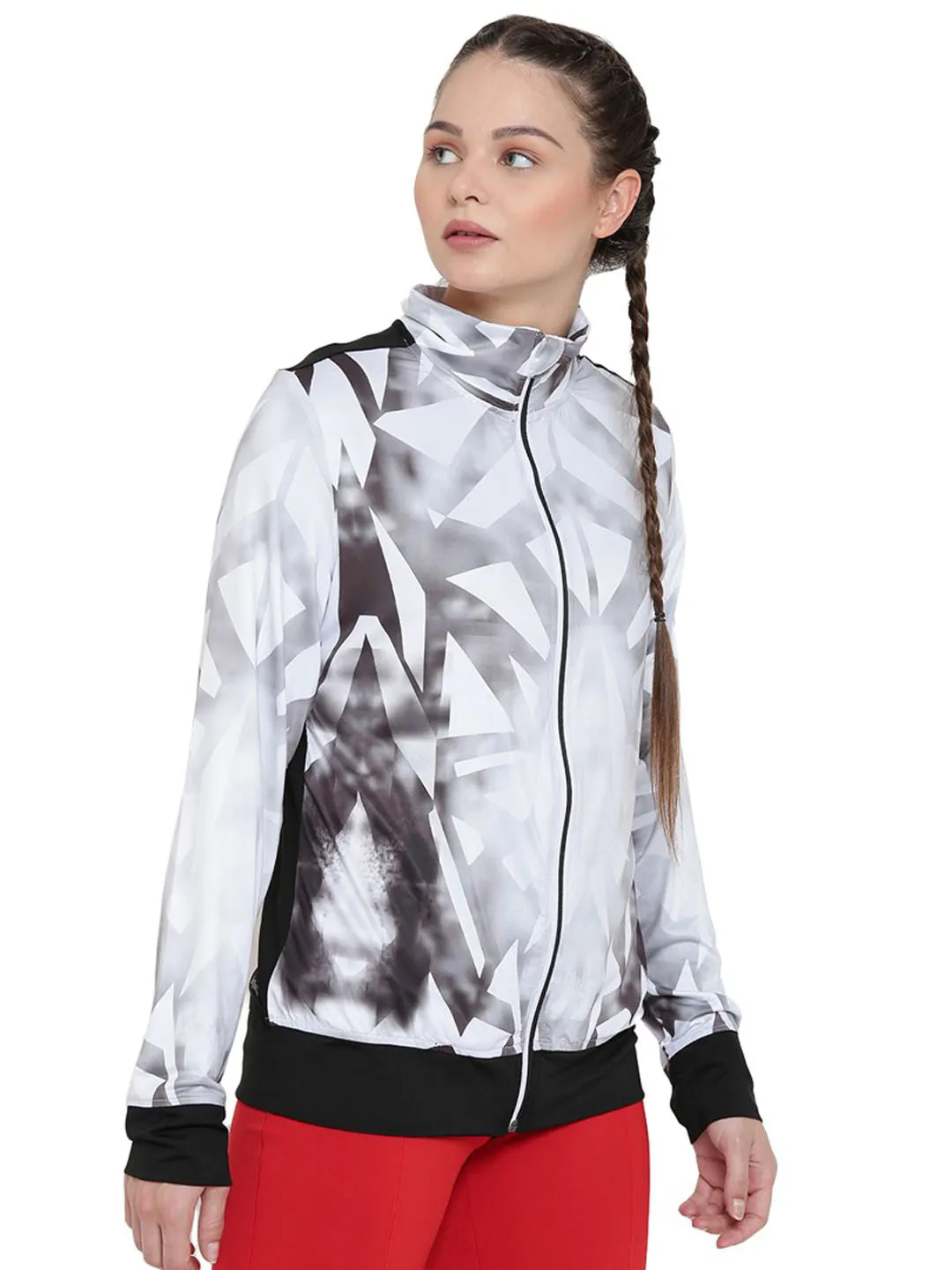 Alcis Women White Printed Sporty Jacket ALWJA157473