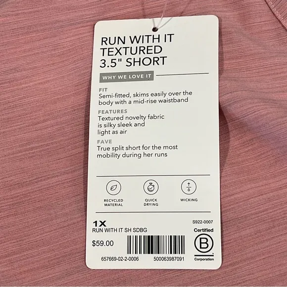 Athleta women's Run with‎ it textured 3.5&quot; shorts  pink size 1x running gym NWT