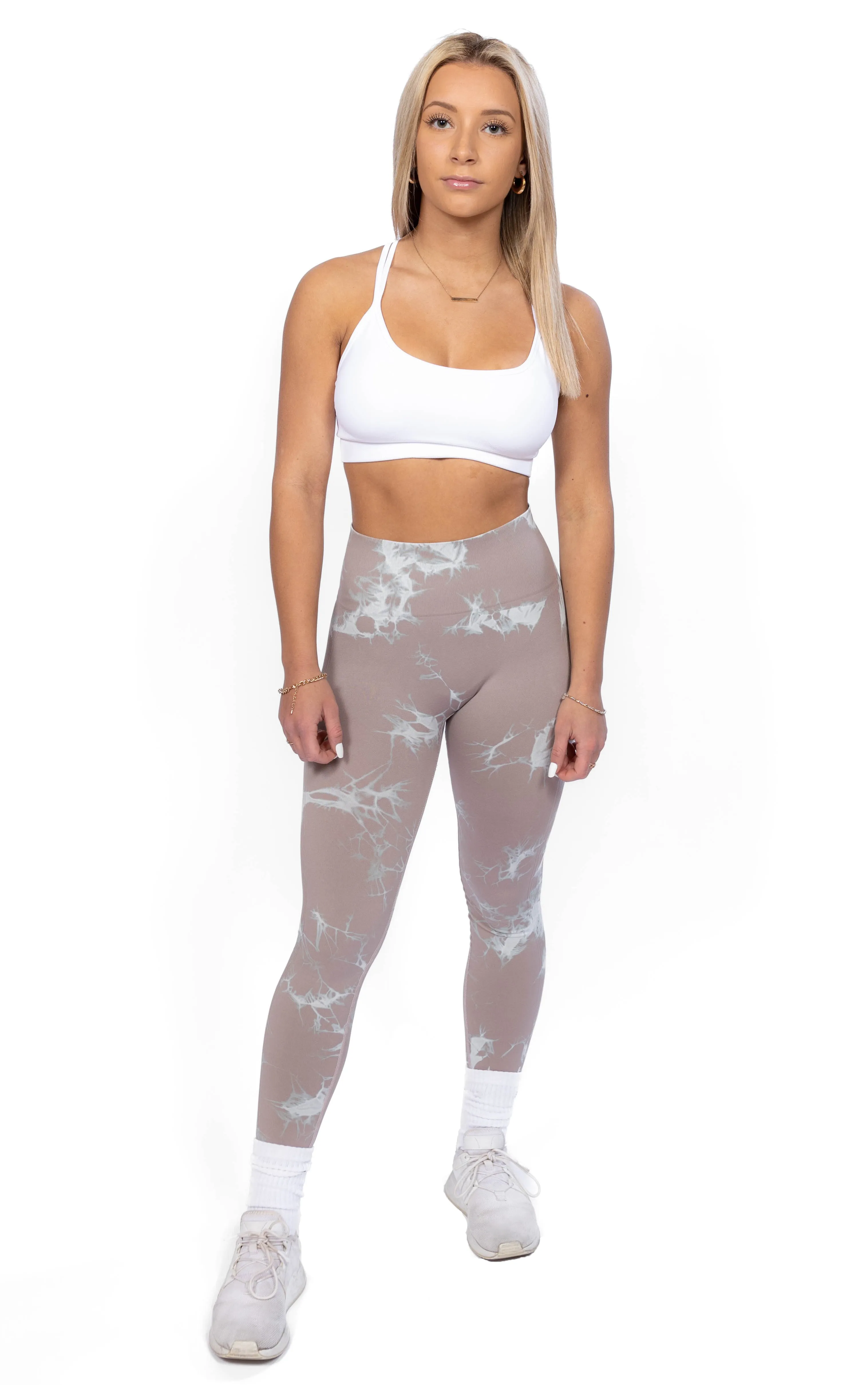 Beige Tie-Dye Contour Leggings
