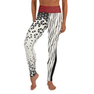 Black and Cream Geo with Red Cheetah Waist - Yoga Leggings