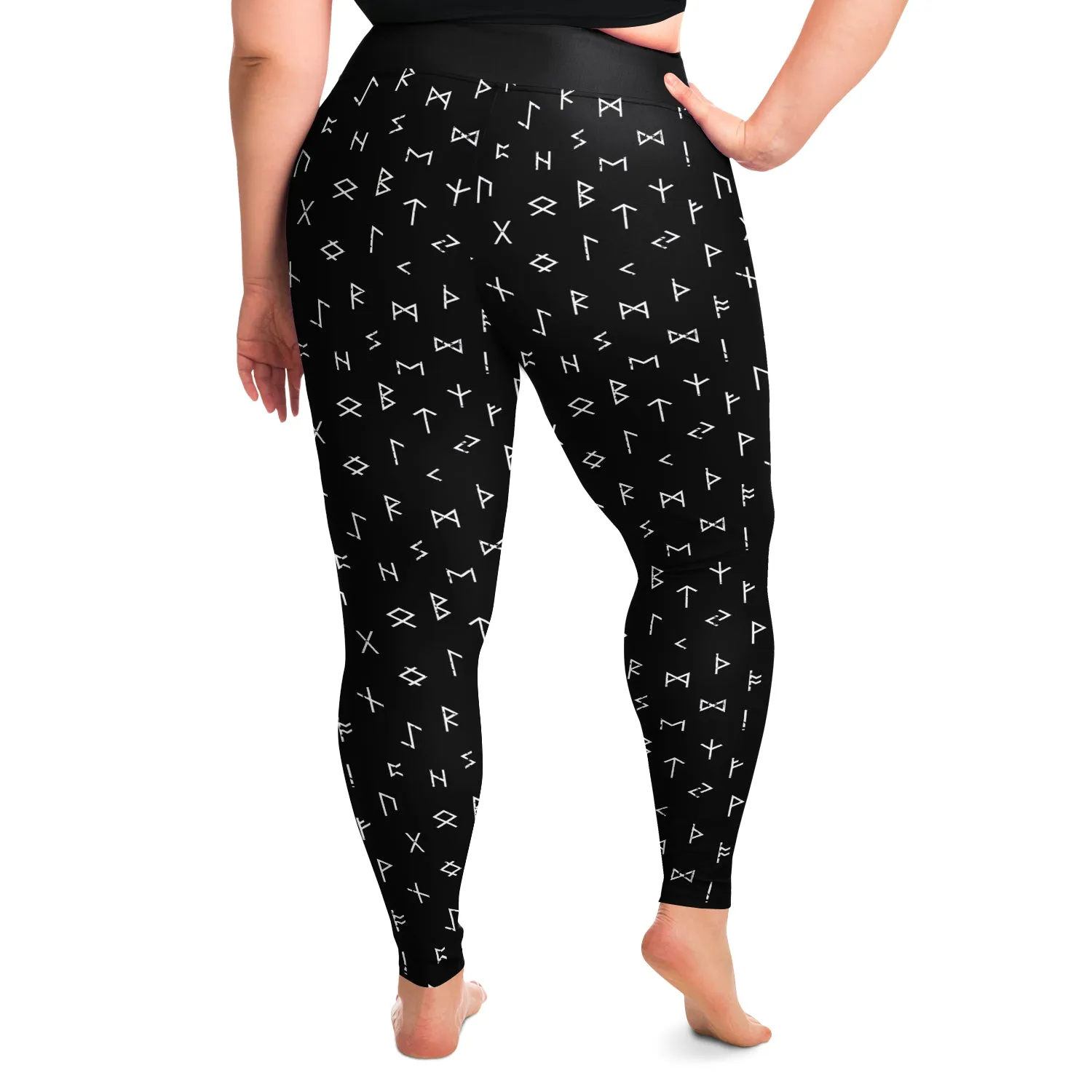 Black With Norse Runes Plus Size Leggings 2X-6X Squatproof