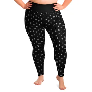 Black With Norse Runes Plus Size Leggings 2X-6X Squatproof