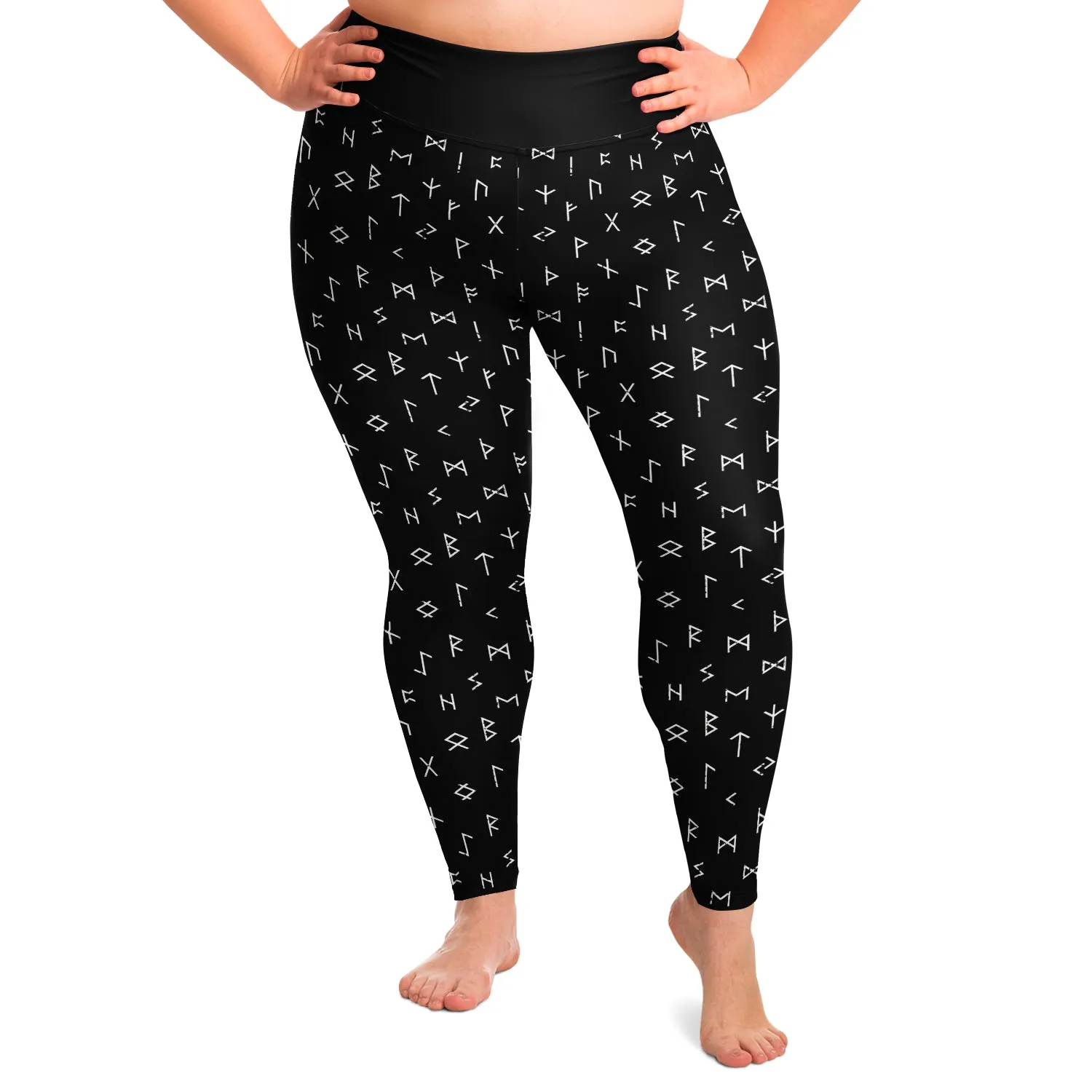 Black With Norse Runes Plus Size Leggings 2X-6X Squatproof