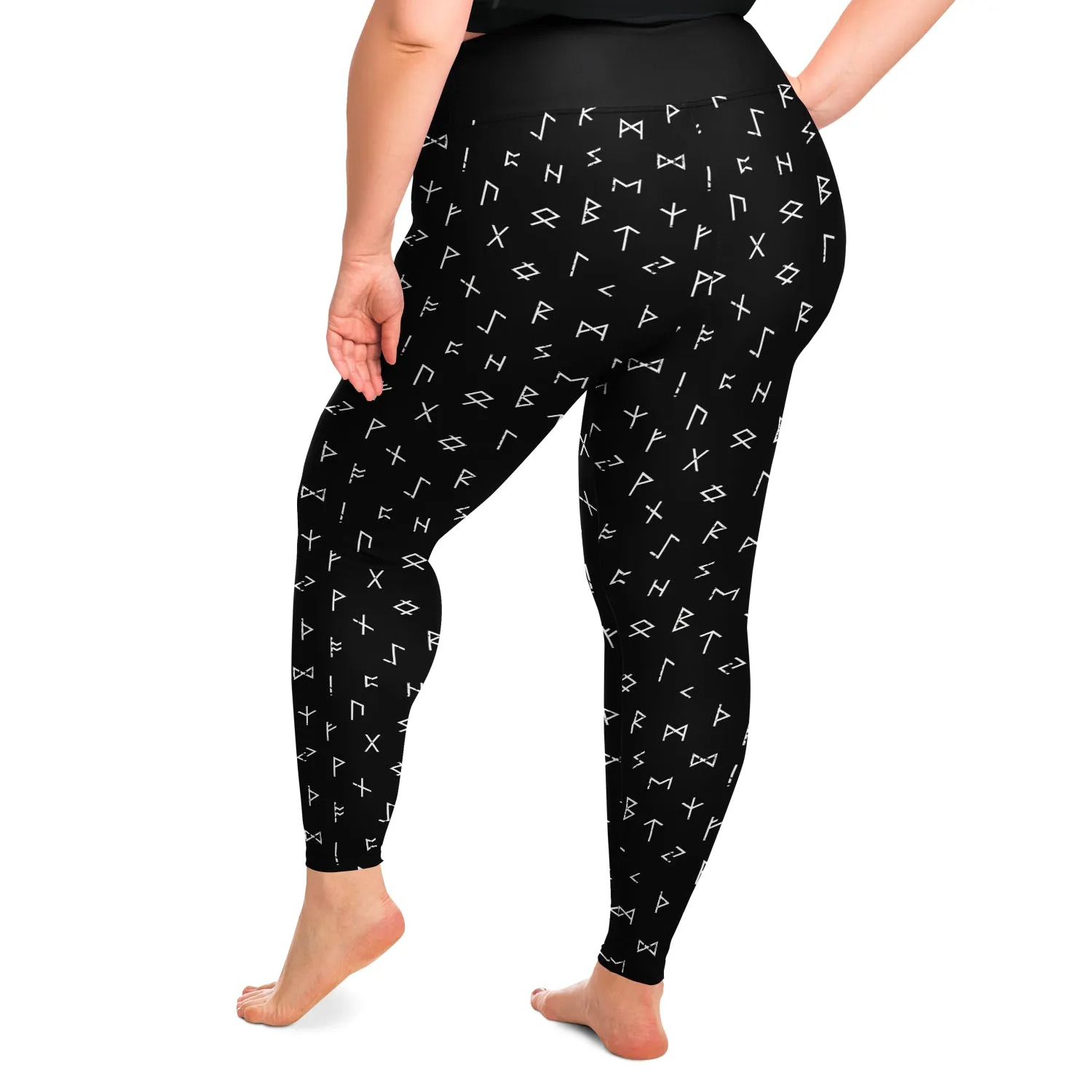 Black With Norse Runes Plus Size Leggings 2X-6X Squatproof
