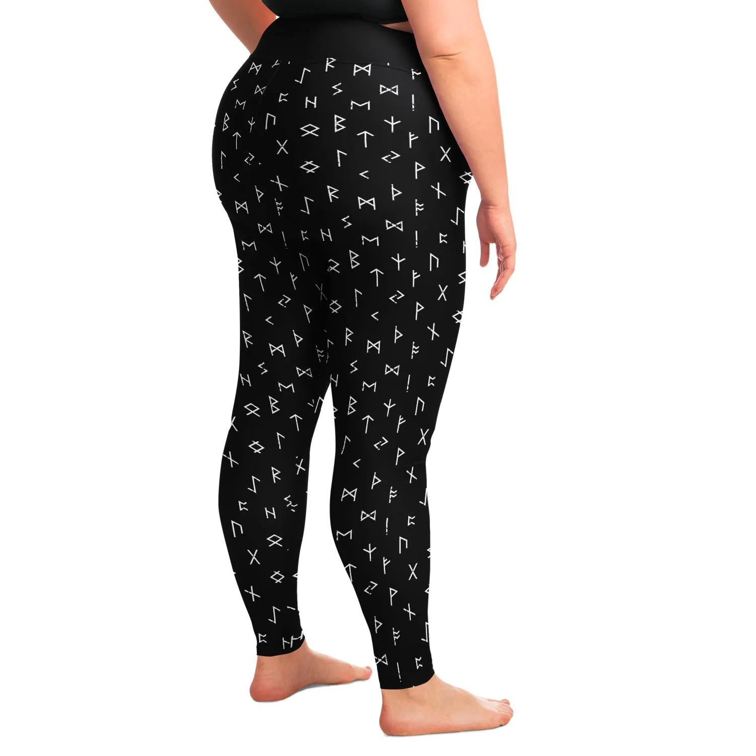 Black With Norse Runes Plus Size Leggings 2X-6X Squatproof