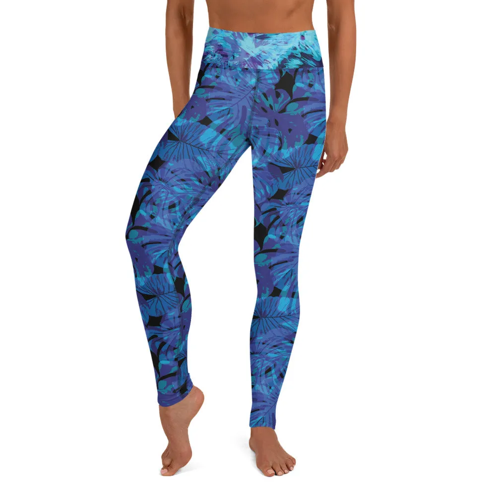 Blue and Purple Leaves - Yoga Leggings