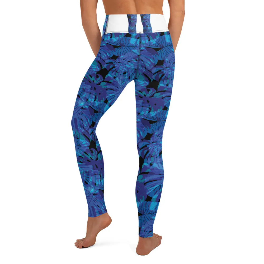 Blue and Purple Leaves - Yoga Leggings