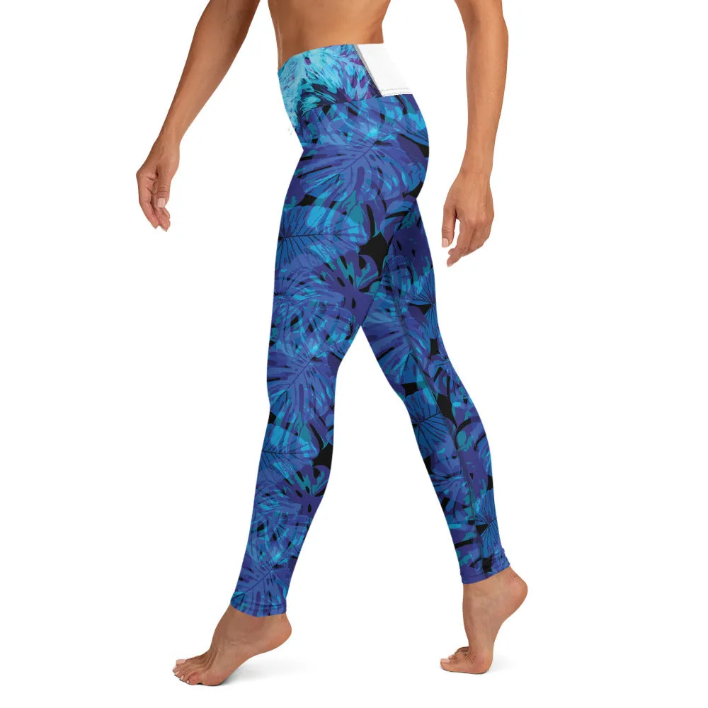 Blue and Purple Leaves - Yoga Leggings