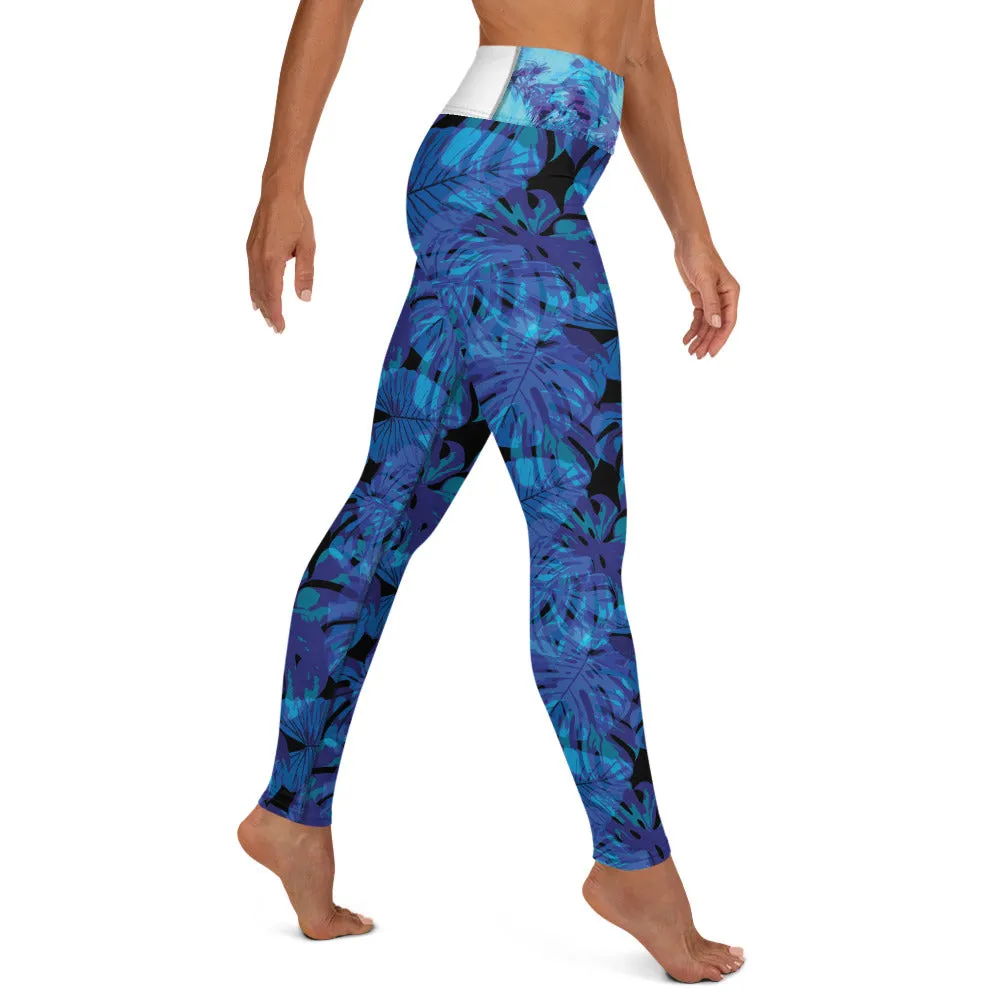Blue and Purple Leaves - Yoga Leggings