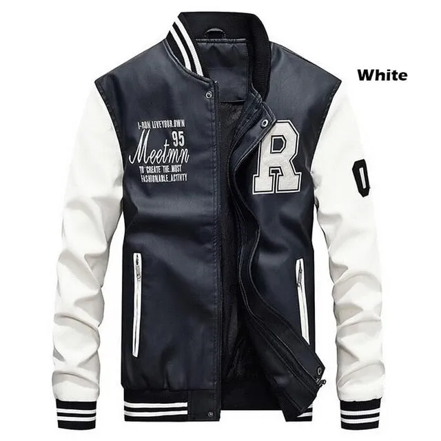 Bomber Pu Leather Jacket Men Coat