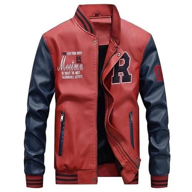 Bomber Pu Leather Jacket Men Coat