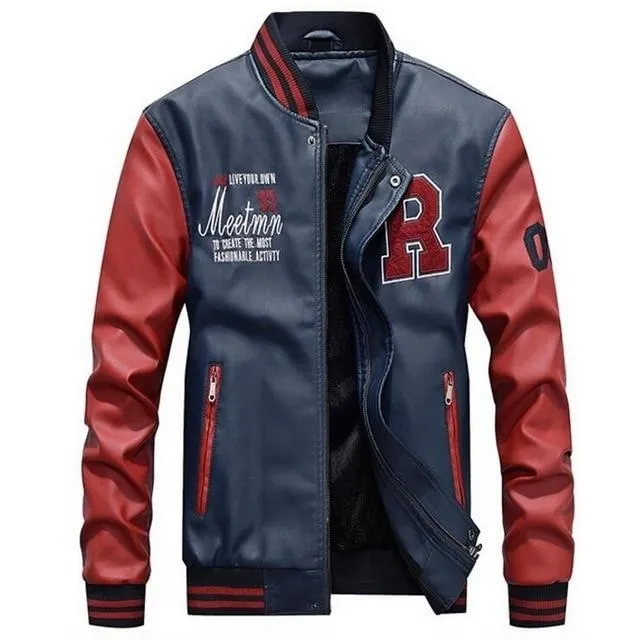 Bomber Pu Leather Jacket Men Coat
