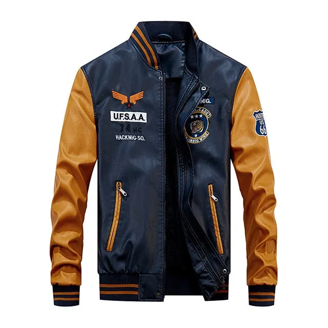 Bomber Pu Leather Jacket Men Coat