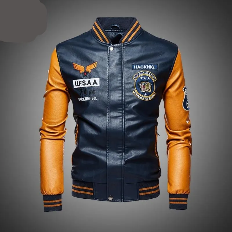Bomber Pu Leather Jacket Men Coat