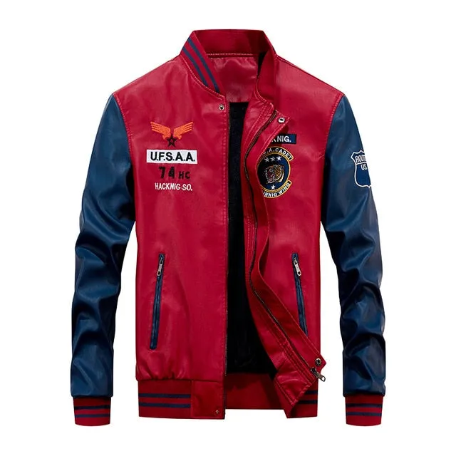 Bomber Pu Leather Jacket Men Coat