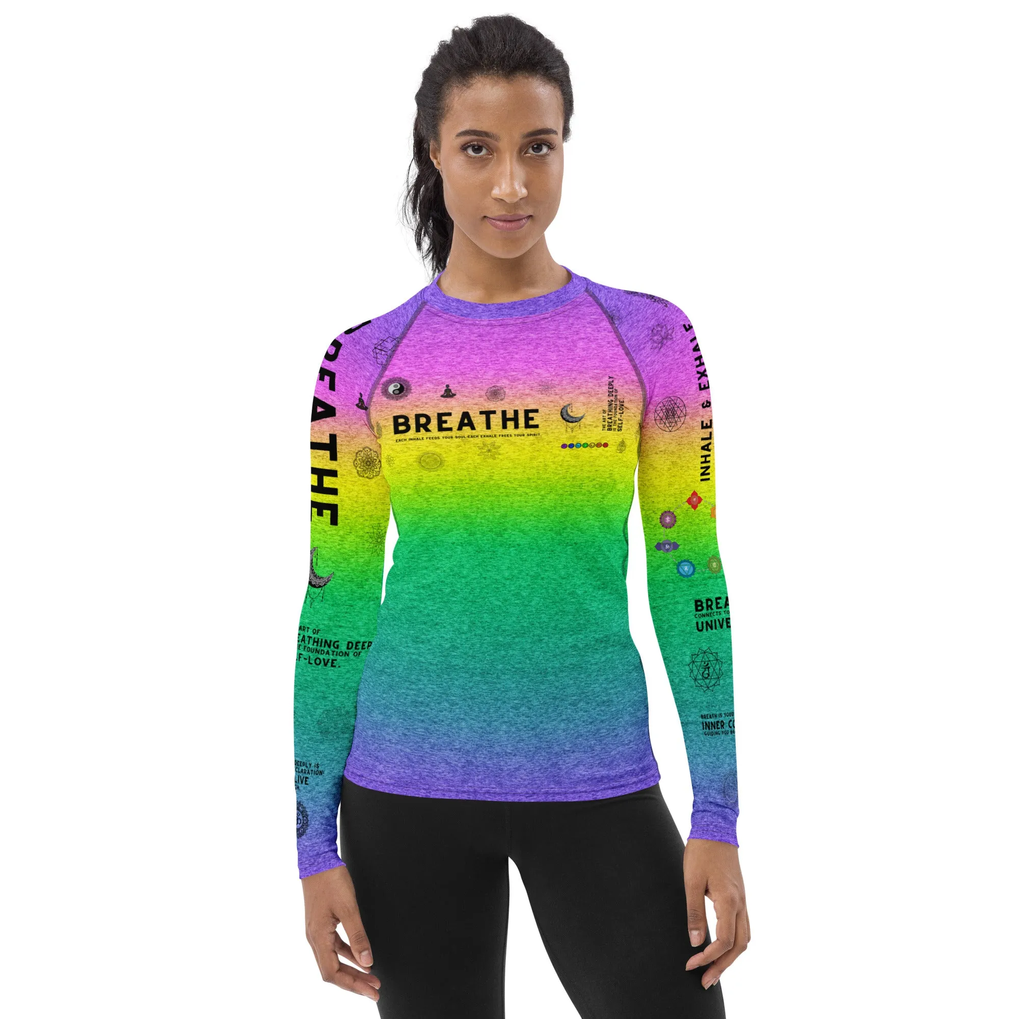 Breathe Inhale Exhale | Colorful | Women's Rash Guard