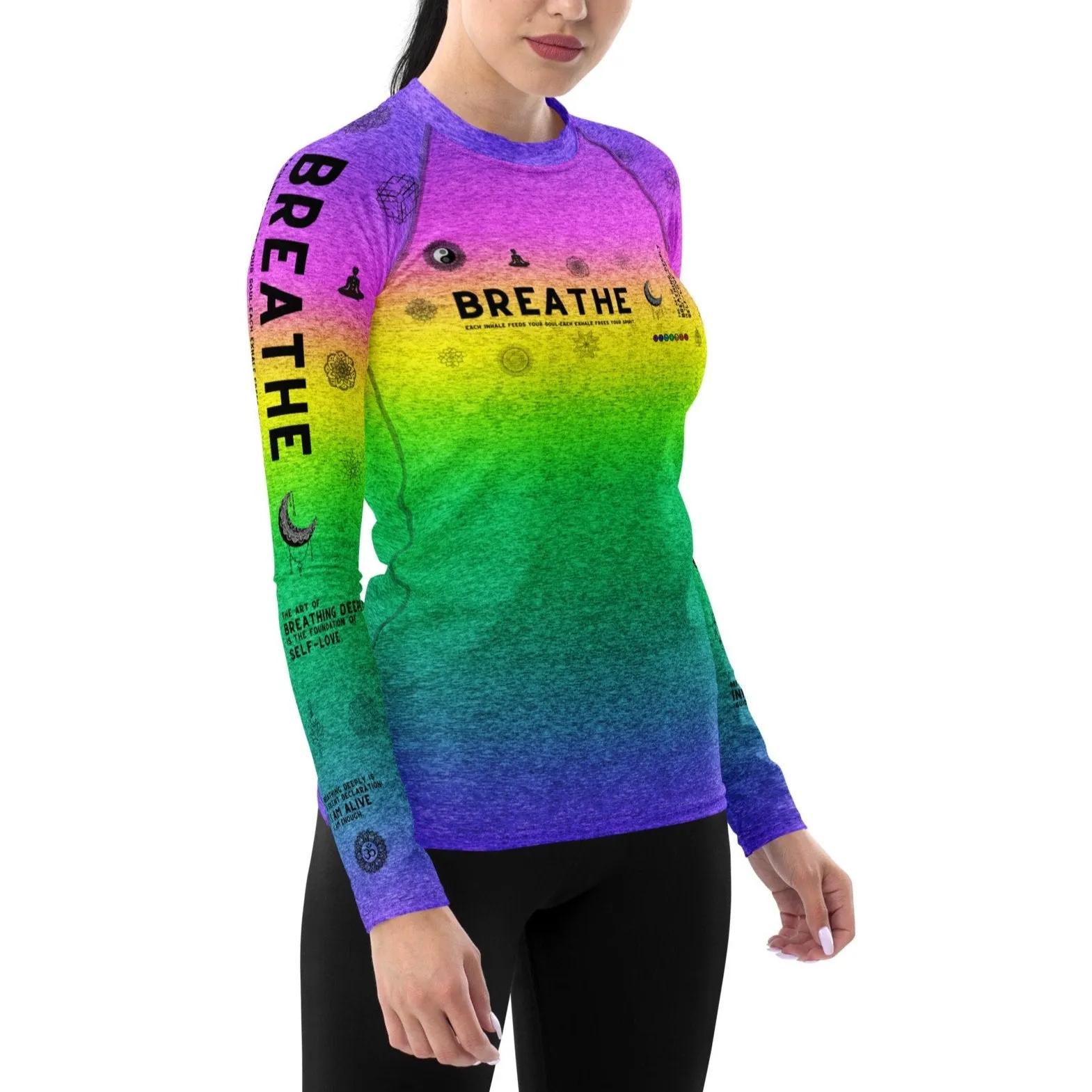 Breathe Inhale Exhale | Colorful | Women's Rash Guard