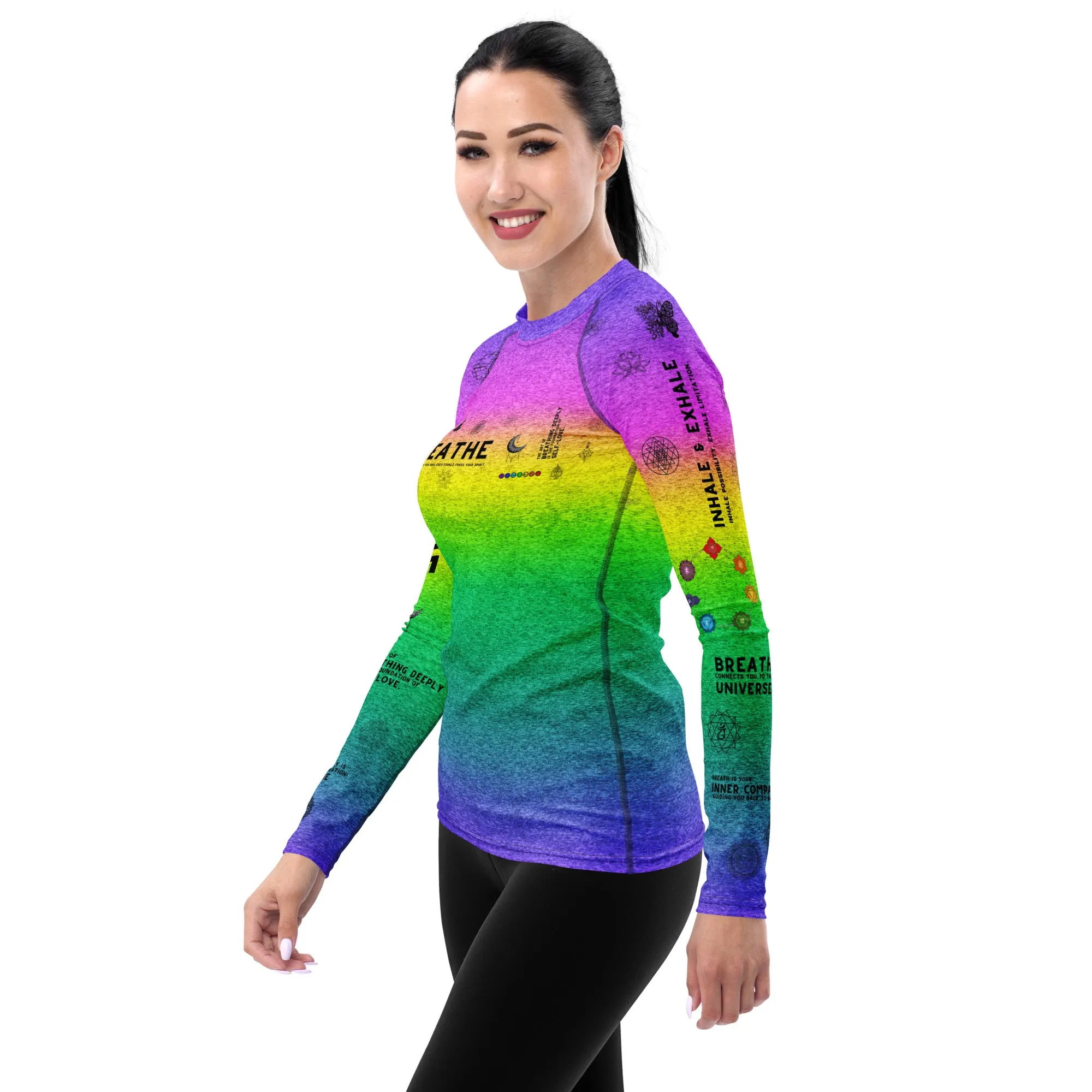 Breathe Inhale Exhale | Colorful | Women's Rash Guard