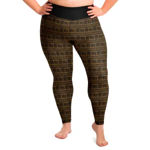 Brown and Black Ethnic Pattern Plus Size Leggings 2X-6X Squat Proof