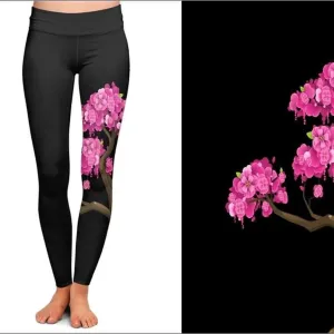 Cherry Tree Leggings  Sakura Cherry Tree Kitty  with Pockets