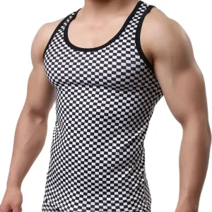 CLEVER-MENMODE Men's Workout Slim Tank Top Fit Casual Plaid Bodybuilding Shirt Muscle Sweatshirt Vest Jogger Sleeveless Tops Tee