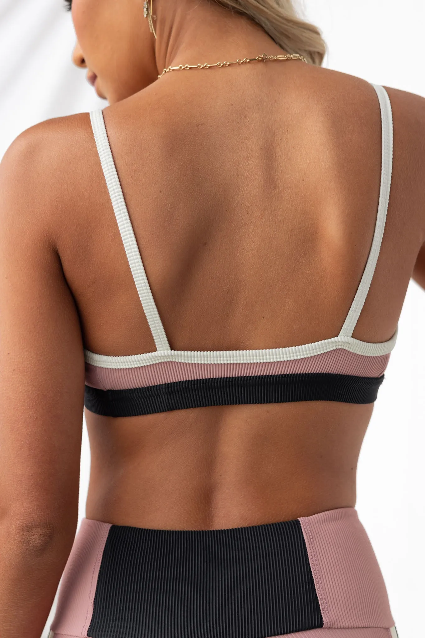 Colour Block Rib Bra - Antique Rose/Black
