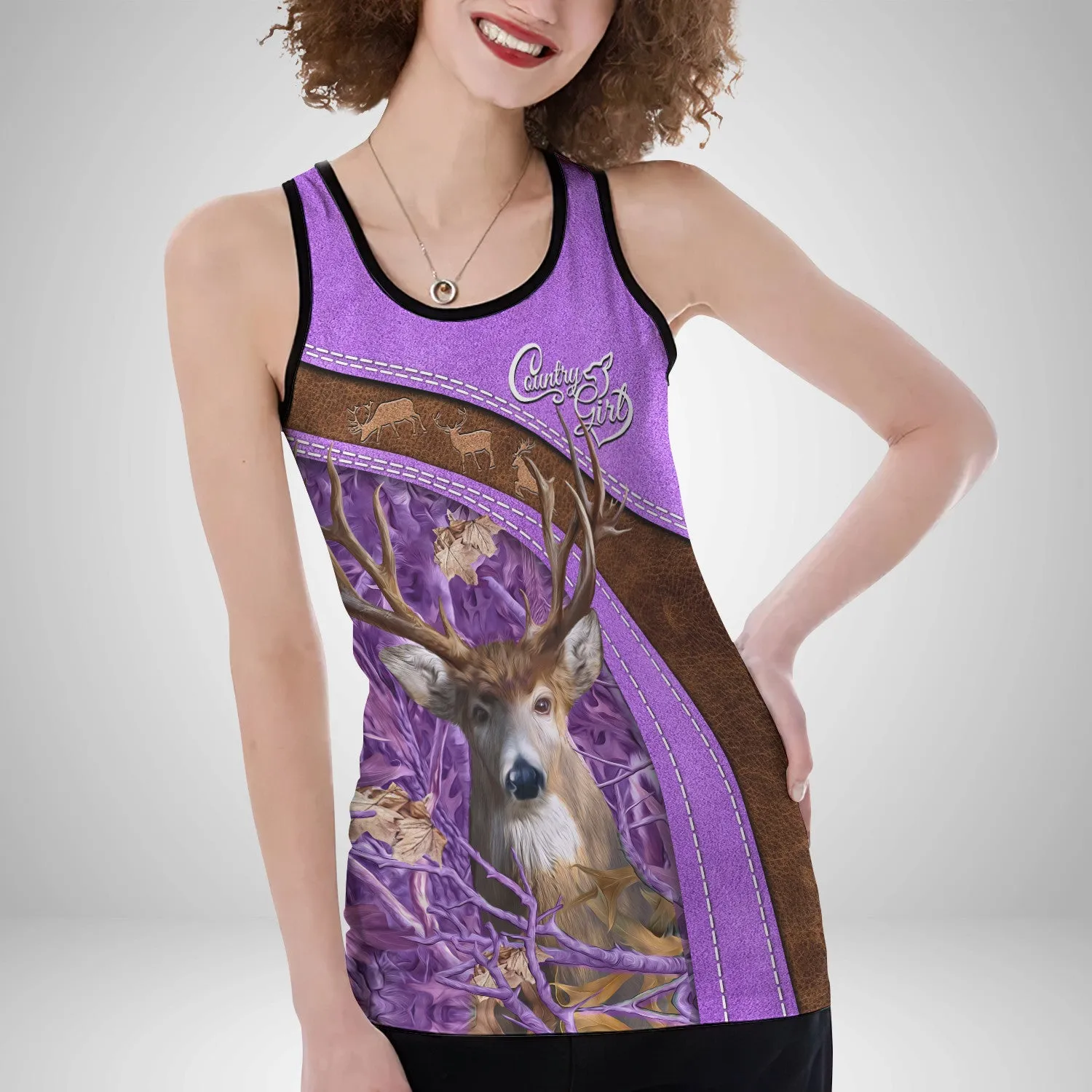 Country Girl Tank Top Pink Hunting Pattern 3D Back Hollow Tank Top 03