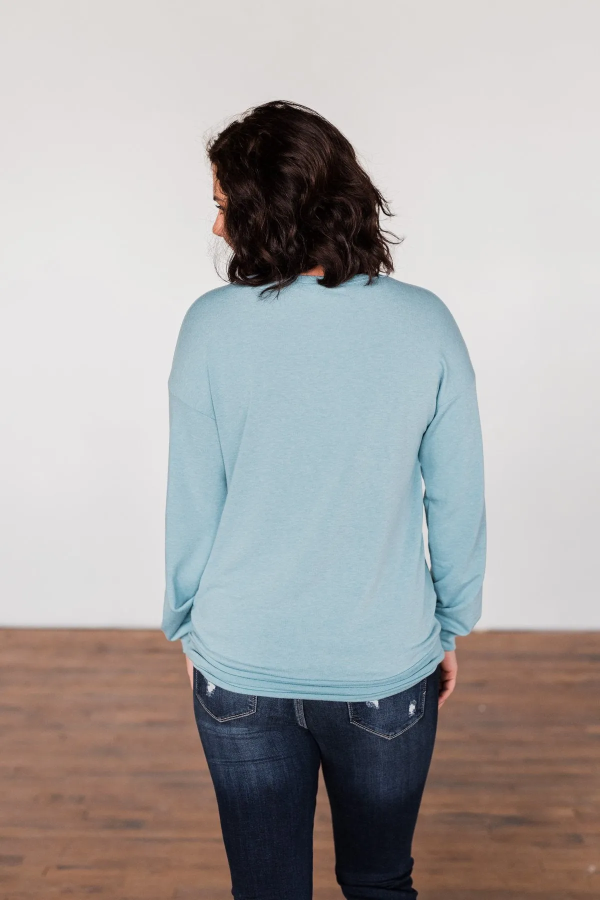 Crossed My Mind Pullover Top- Dusty Teal