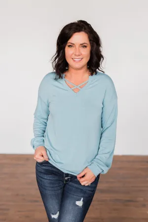 Crossed My Mind Pullover Top- Dusty Teal