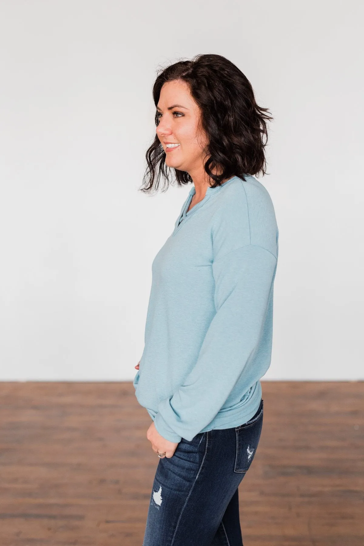 Crossed My Mind Pullover Top- Dusty Teal