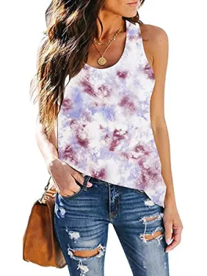 CUQY Womens Tie Dye Shirts Workout Tank Tops Loose Fit Athletic Running T Shirts Summer Tops (Brown tie dye, XL)