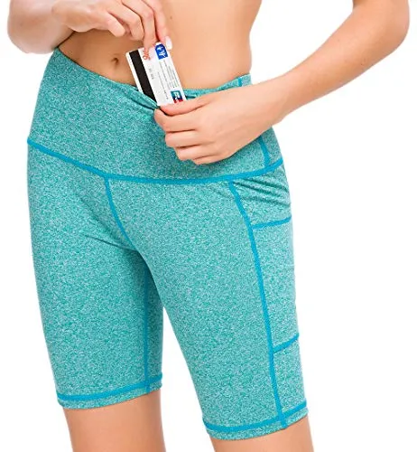 Custer's Night High Waist Out Pocket Yoga Short Tummy Control Workout Running 4 Way Stretch Yoga Leggings (ArmyGreen, S)