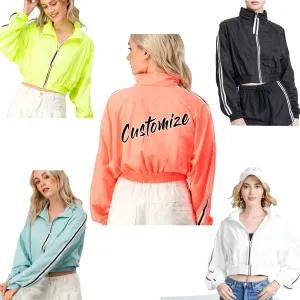 Custom Text Colorful Windbreaker Crop Jacket