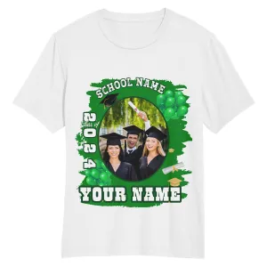 Custom White Green 3D Graduation Performance T-Shirt