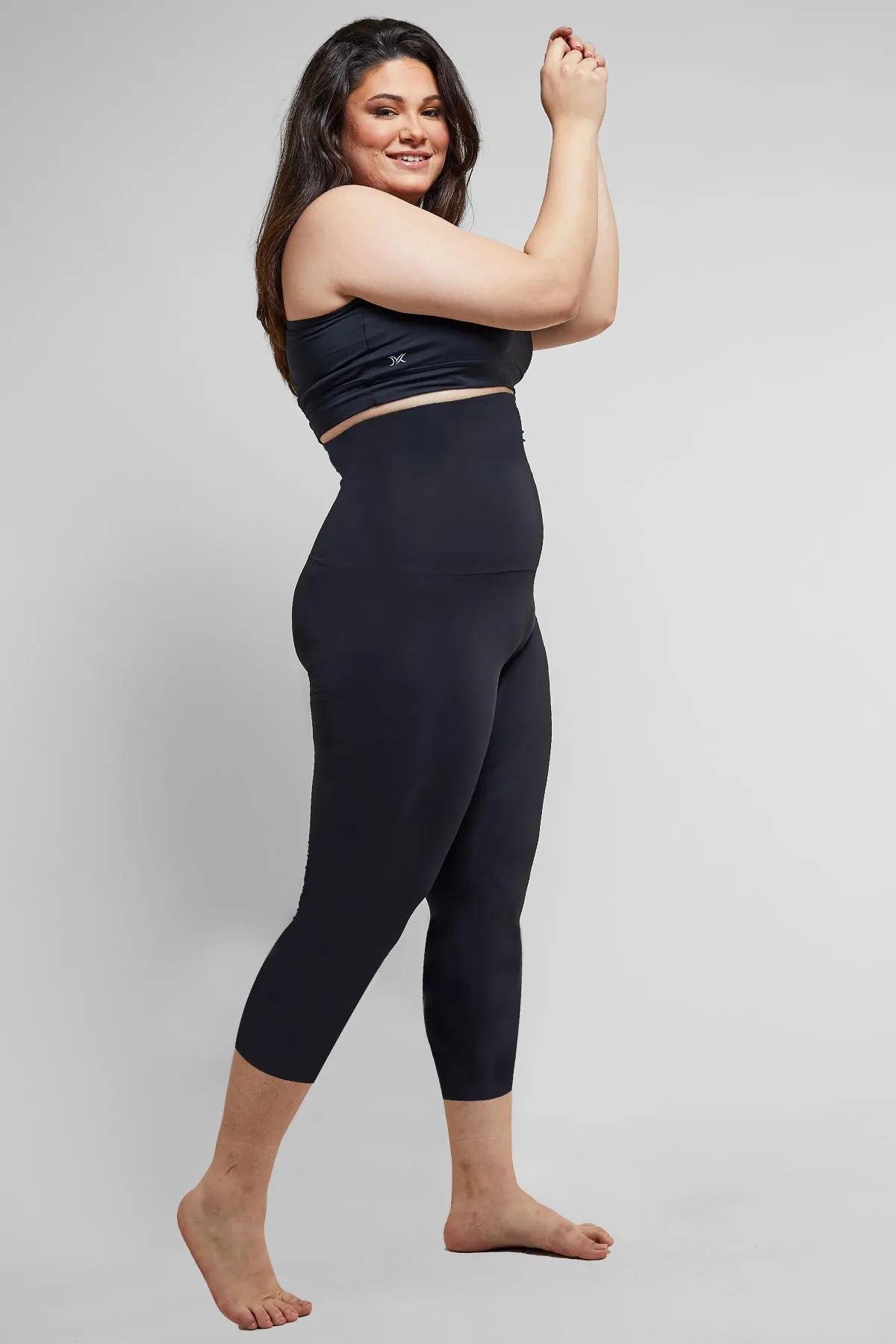 Extra Strong Compression High Waisted Running Cropped Leggings with Tummy Control Black