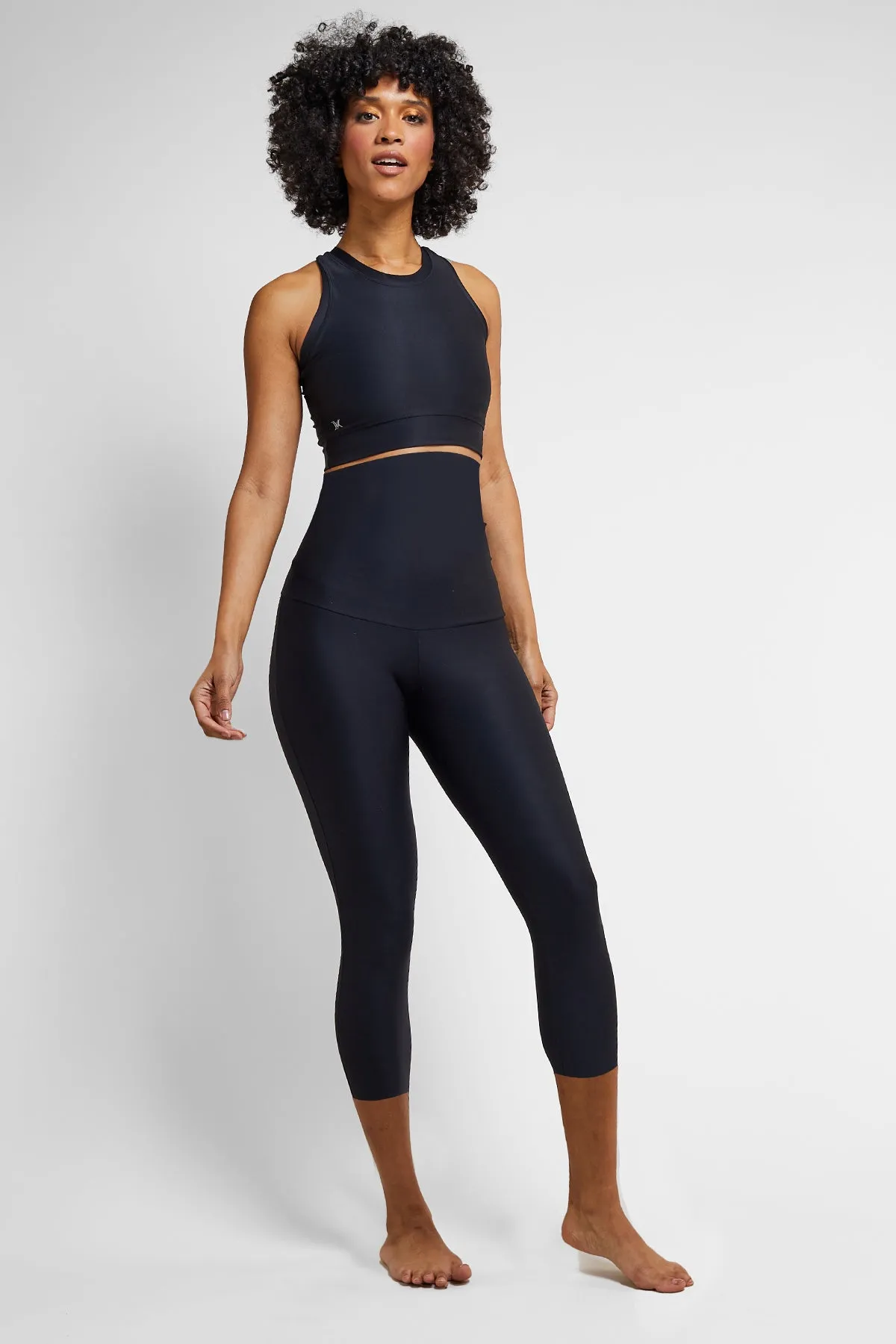 Extra Strong Compression High Waisted Running Cropped Leggings with Tummy Control Black