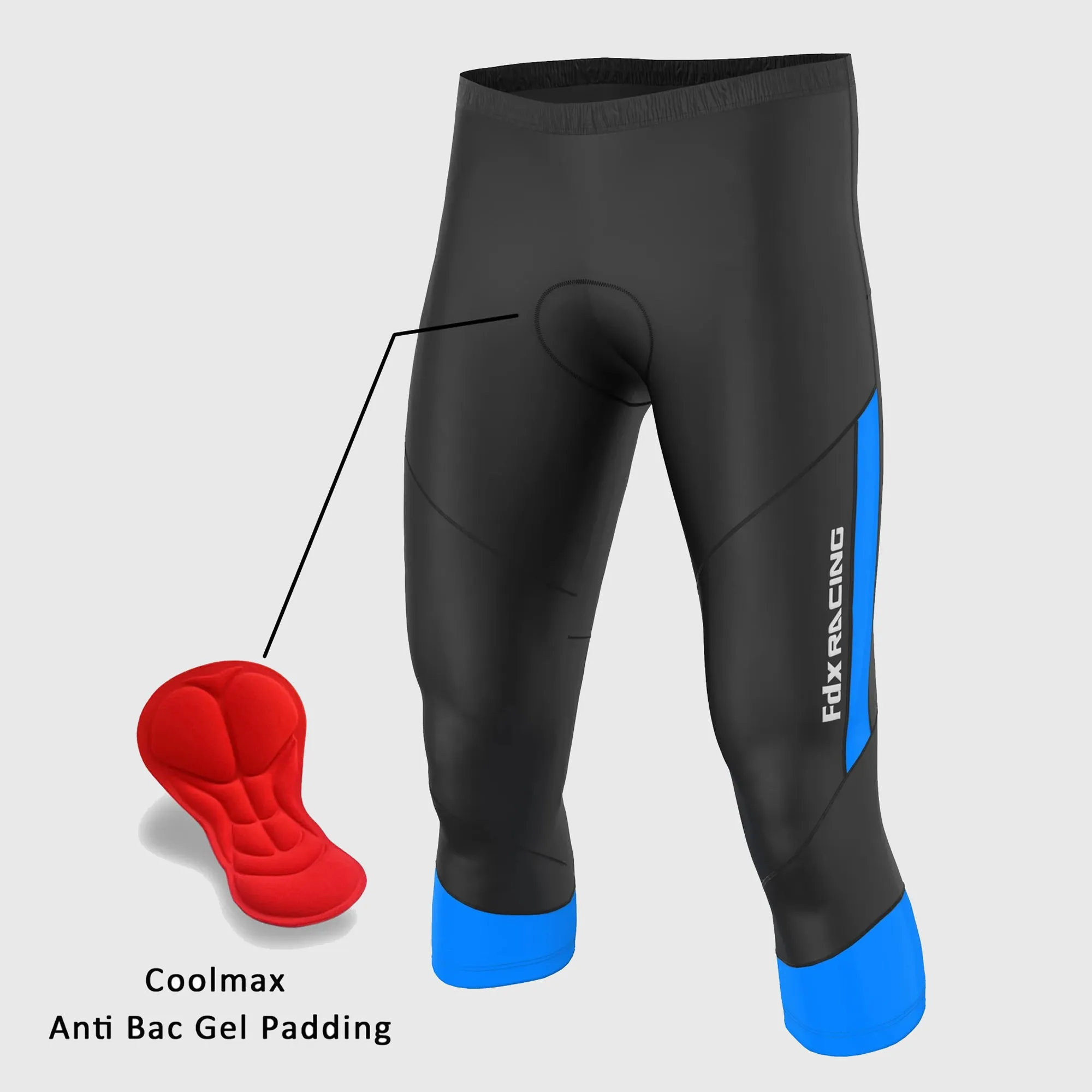 Fdx Gallop Blue Men's & Boy's 3/4 Gel Padded Cycling Shorts