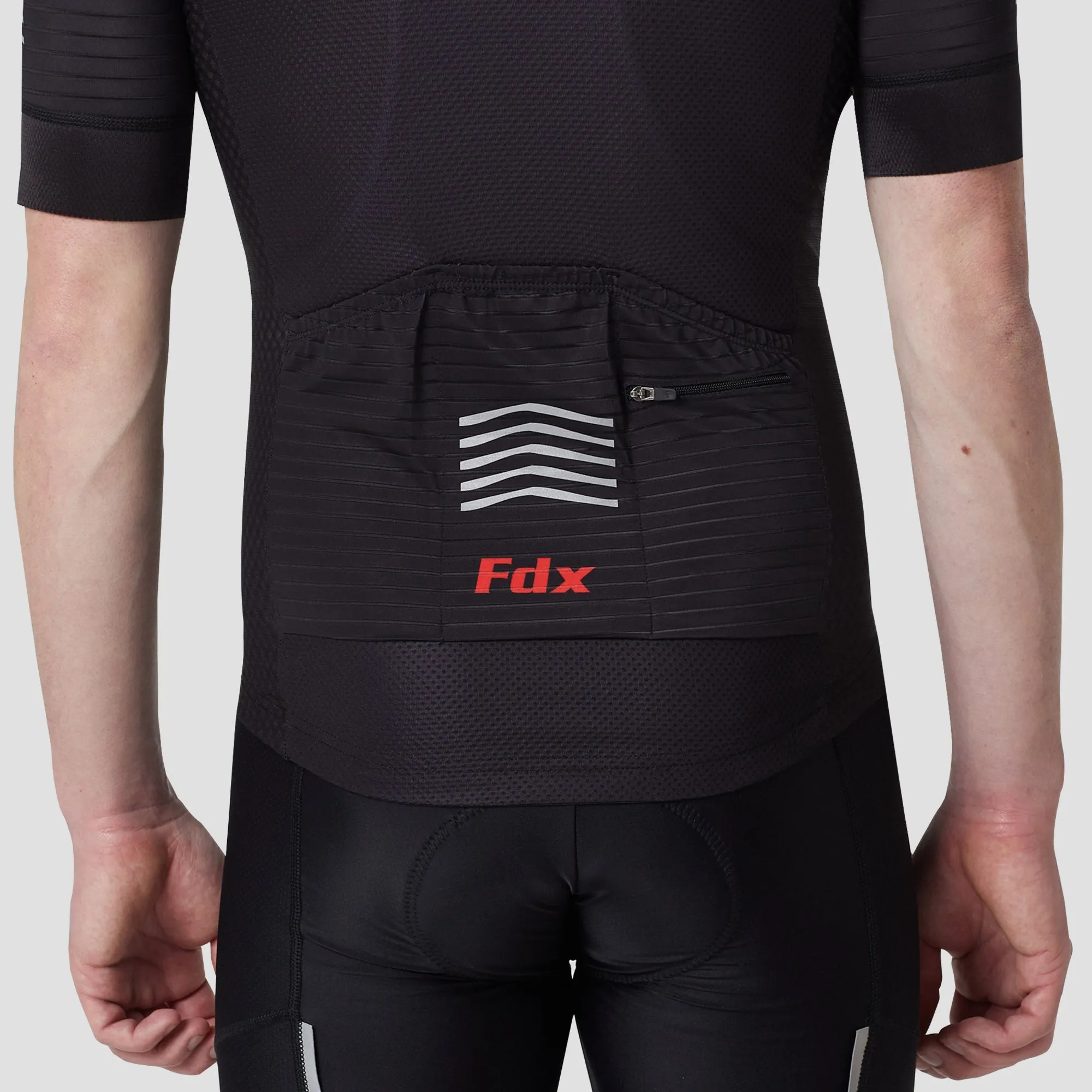 Fdx Men's & Boy's Set Essential Black Short Sleeve Summer Cycling Jersey & Cargo Bib Shorts