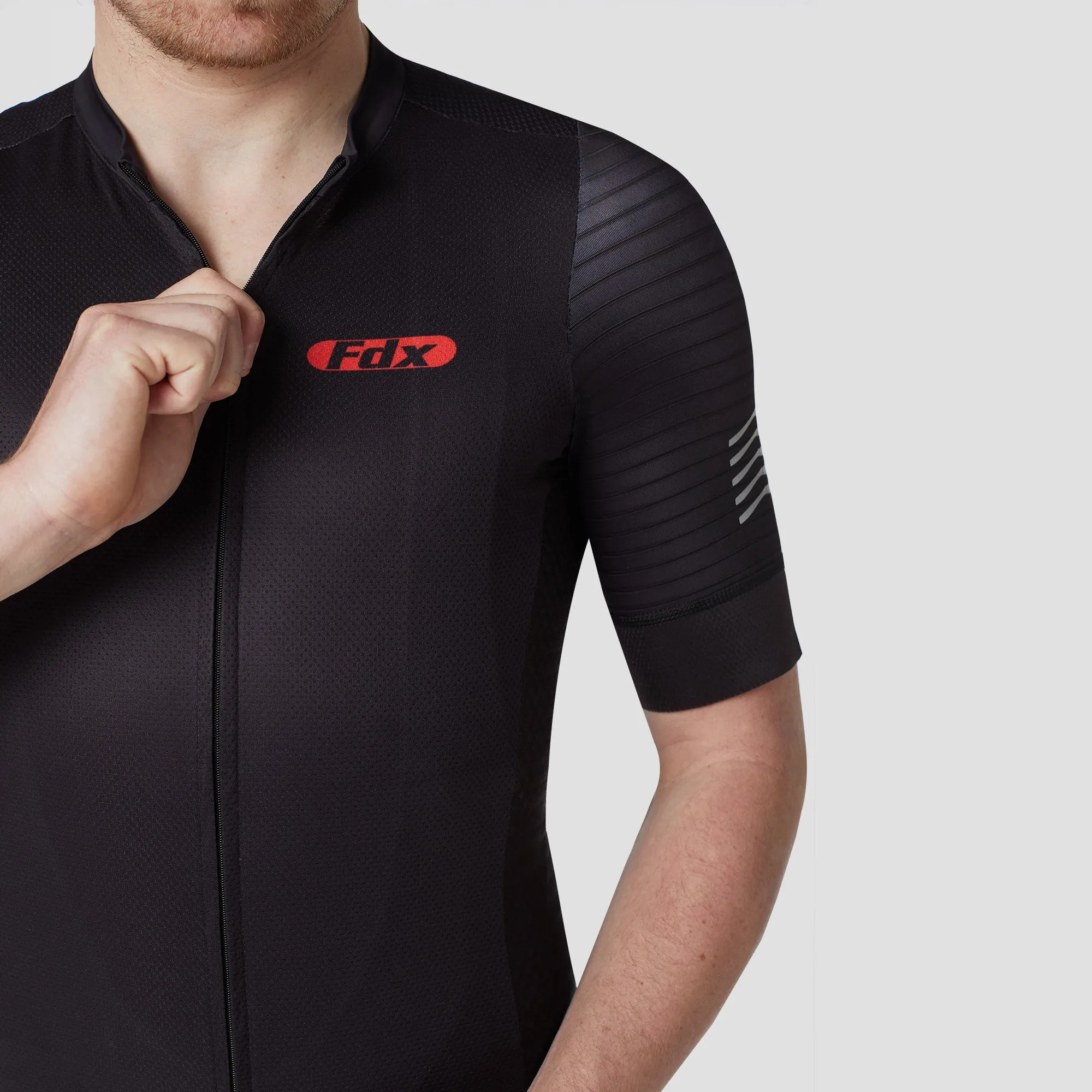 Fdx Men's & Boy's Set Essential Black Short Sleeve Summer Cycling Jersey & Cargo Bib Shorts