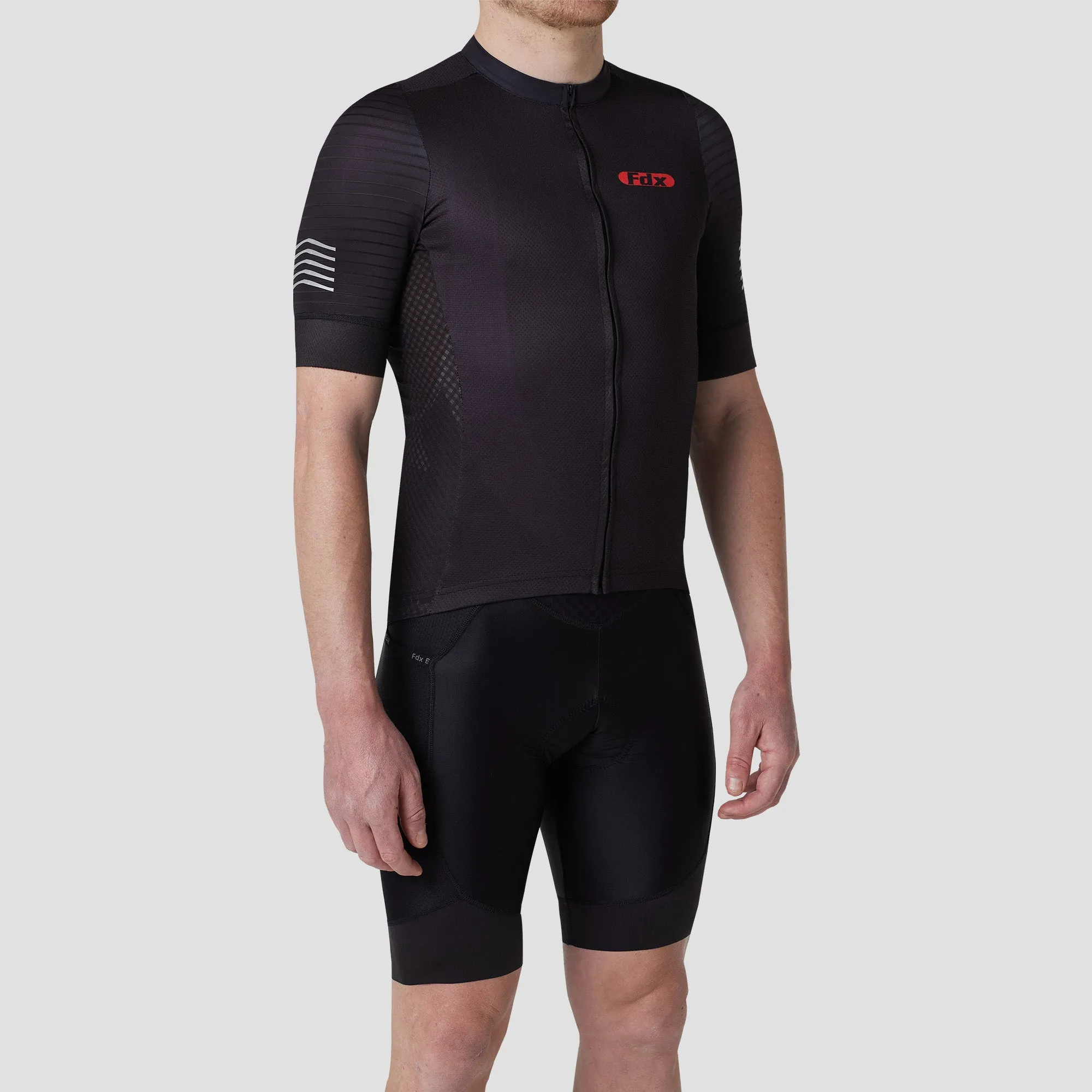 Fdx Men's & Boy's Set Essential Black Short Sleeve Summer Cycling Jersey & Cargo Bib Shorts