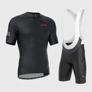 Fdx Men's & Boy's Set Essential Black Short Sleeve Summer Cycling Jersey & Cargo Bib Shorts